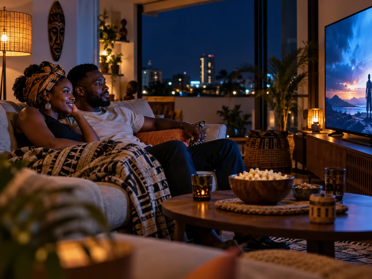Couple togolais profitant d’une soirée films et séries